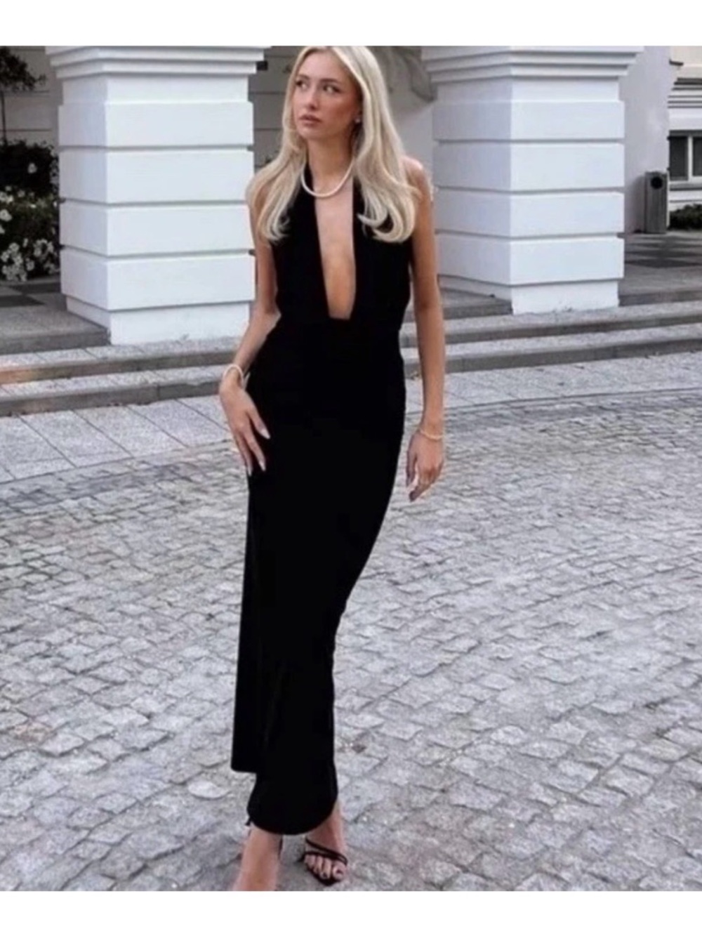 ZARA WOMAN DRAPED HALTER MIDI DRESS Sz L Black 3152/242 NWT
